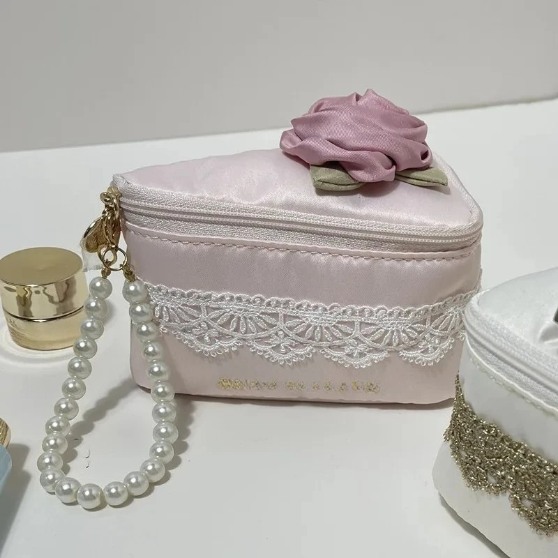 Japanese Lolita Cosmetic Bag Sweet Kawaii Lace Flower Fruit Cake Peach Storage Bag Ladies Niche Design Versatile Casual Handbag