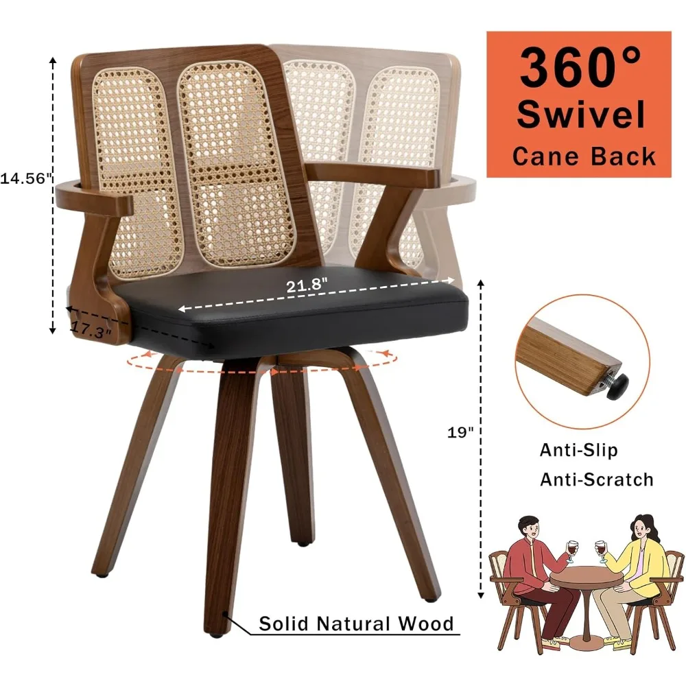 Cafe Chairs,Kitchen Dining Room Chairs -Swivel Dining Chairs with Cane Back, Cushion Arms, Faux Leather Dining Chairs