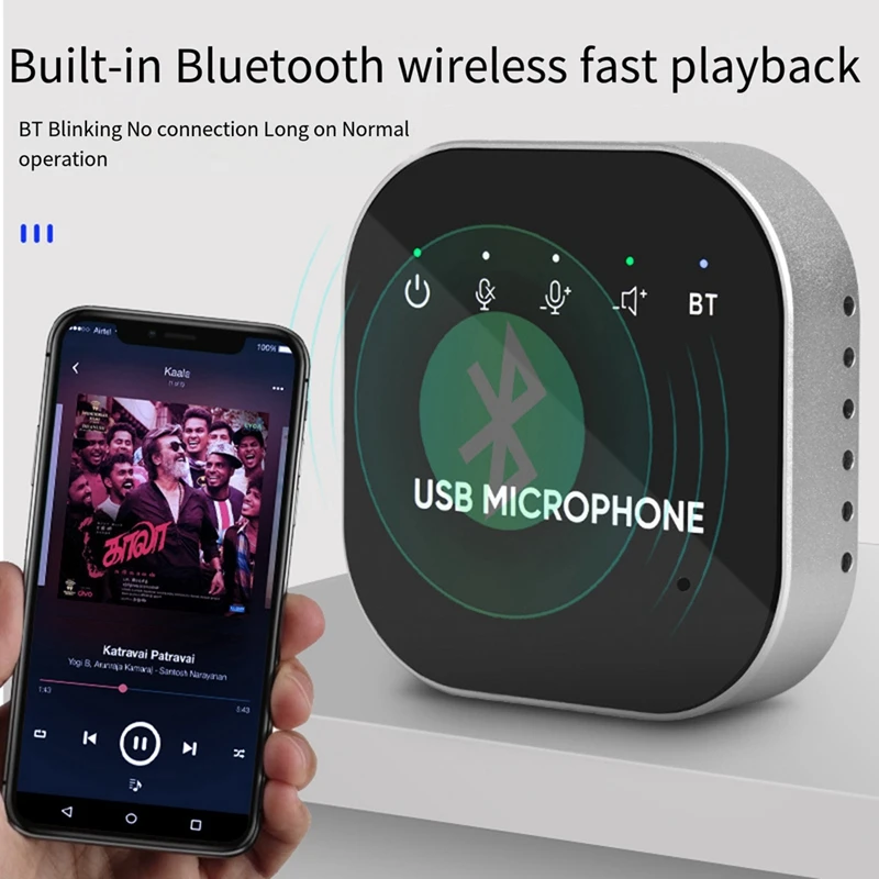 RISE-Настольная USB-спикерфон для конференций, микрофон BT 360° °   Всенаправленный конденсаторный компьютерный микрофон с динамиком