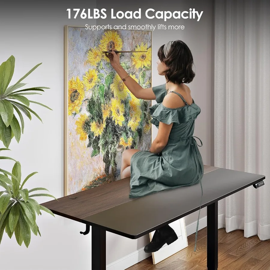 مكتب قائم كهربائي قابل للتعديل بارتفاع 48 × 24 بوصة لمحطة عمل مريحة للمكتب المنزلي مع إطار فولاذي أسود وأسود إلى #6