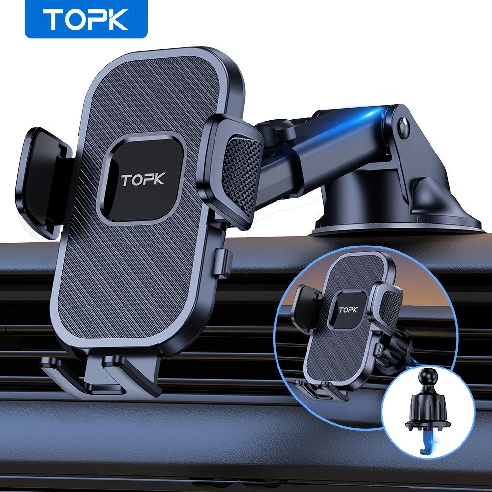 TOPK Phone Holder for Cars 2-IN-1, Car Phone Holder Mount for Dashboard & Air Vent Compatible with iPhone Samsung Android