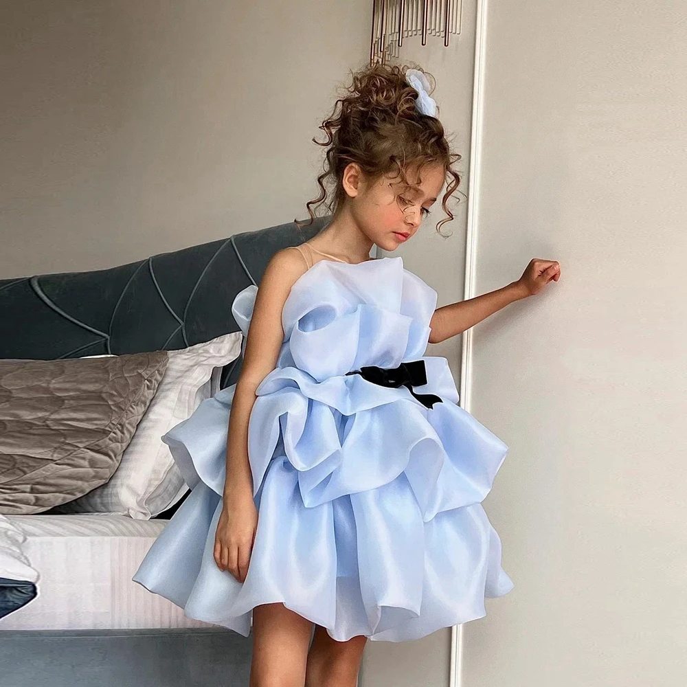 

Cute Puffy Ruffles Mesh Kids Party Dress Pretty Strapless Tiered Tulle Tutu Flower Girl Dresses Customize Fluffy Communion Gowns