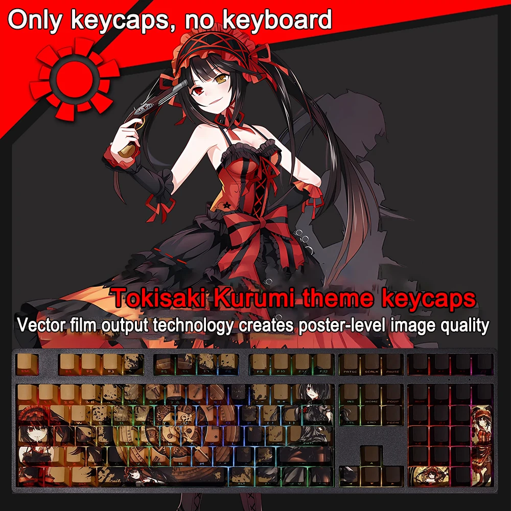 108 Keycaps 1 Set PBT Dye Subbed Keycaps Two Dimensional Anime Key Caps Backlit Keycap For DATE A LIVE Princess  Tokisaki Kurumi
