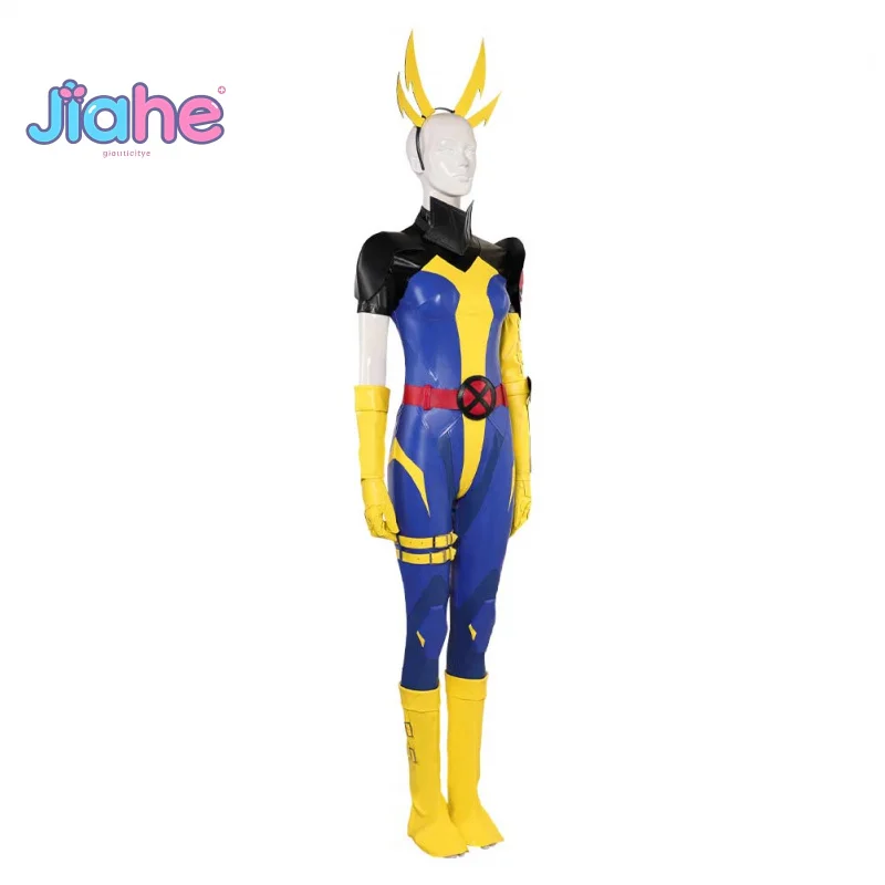 

Костюм для косплея Magik, игровой головной убор Rival, женский желтый, синий комбинезон, женский костюм, маскировка, карнавальная одежда на Хэллоуин