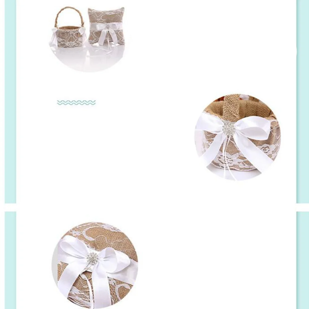 

1Set Wedding Ring Pillow Linen Lace Bowknot Decor Soft Comfortable Cushion Protect Ring Perfect for Wedding Ceremony Engagement