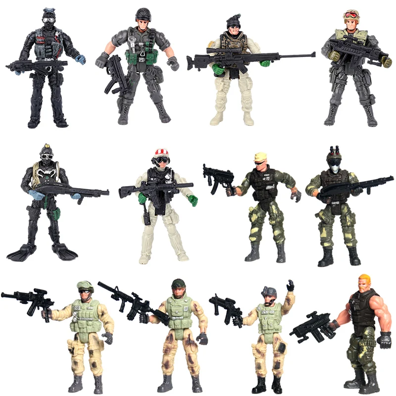 Military Doll 10cm Soldier Model Joint Movable Police Doll Special Police Soldier Toy Ornaments, 12 PCs/Lot,