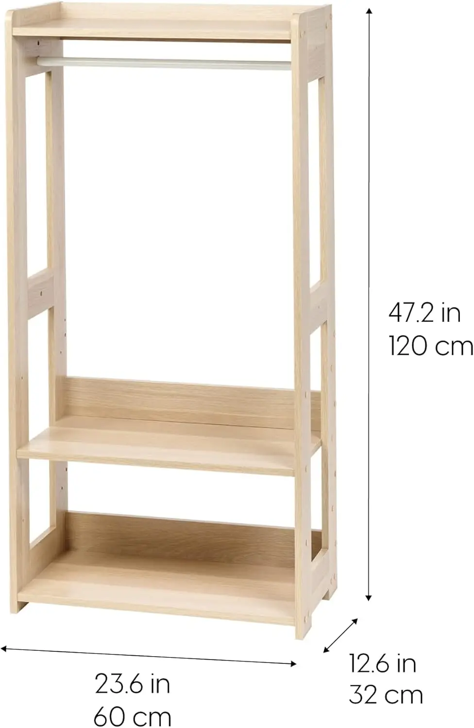 Compact Wooden Clothing Rack with Adjustable Shelves and Hooks for Small Spaces, Light Brown