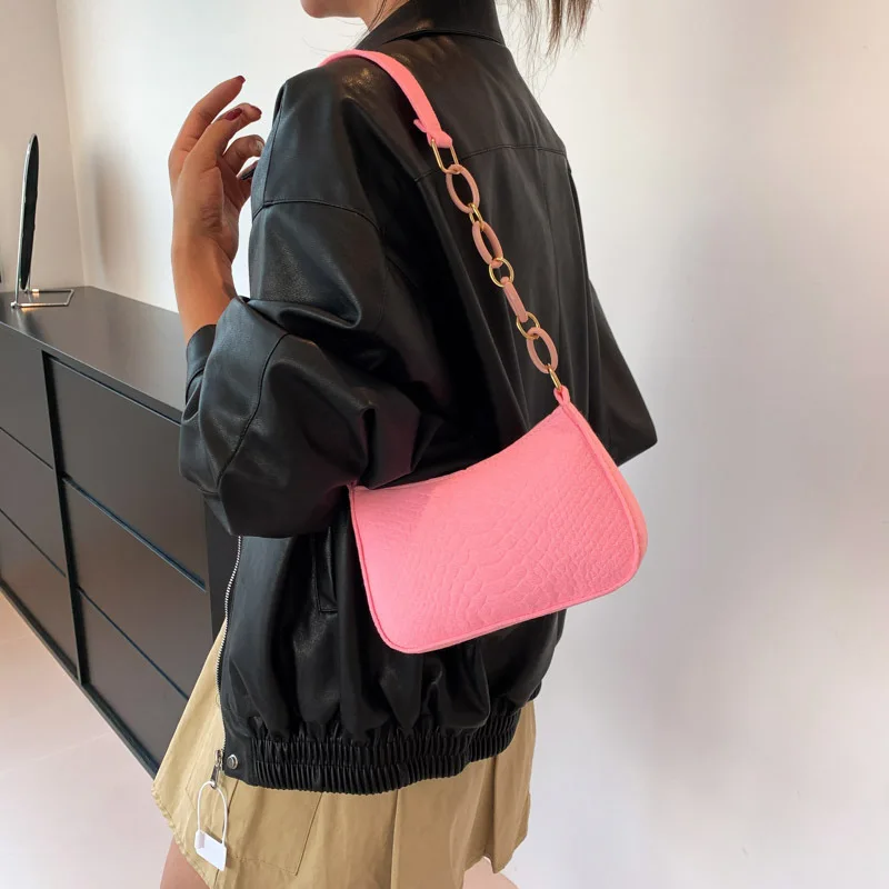 Felt Mini Shoulder Bag Women Underarm Bags Solid Color Casual Handbags with Chain Shoulder Female Pouch Light Weigh Bag