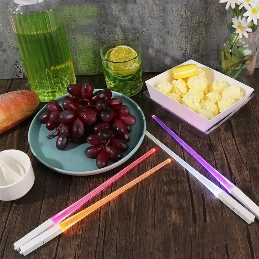 New 1 Pair LED Light Up Chopsticks Multicolor Reusable Glowing Chopsticks Flashing Light Safe Luminous Props Dinner Table Decor