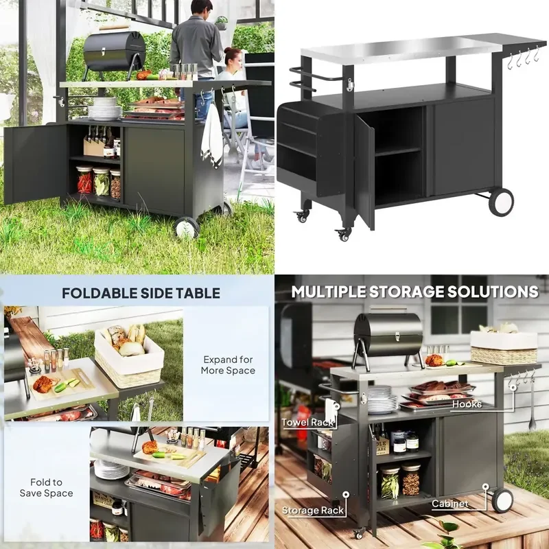 

【CHIMU HOME】 Camping BBQ Grill Cart for Outdoor Adventures