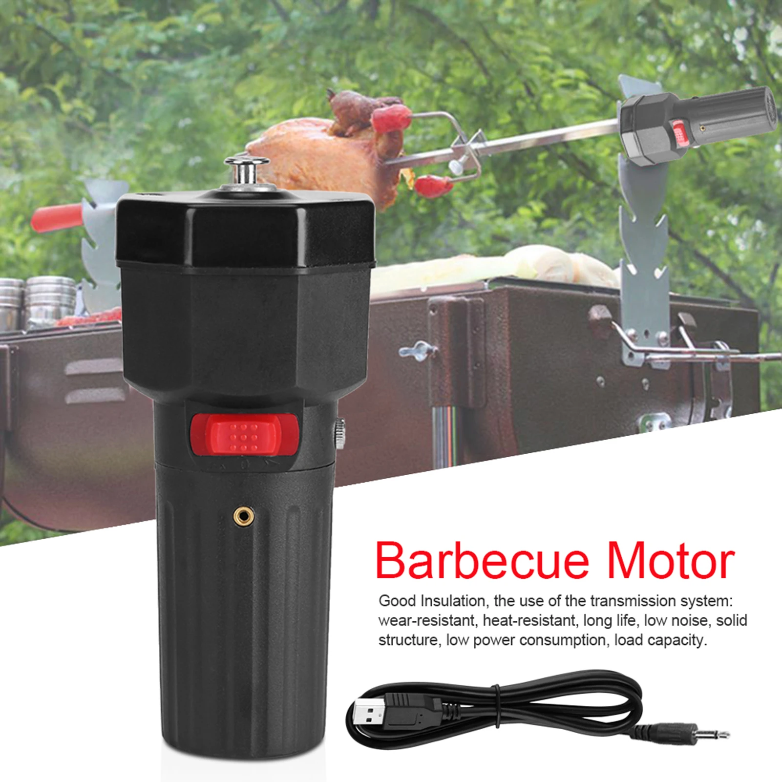 5V Solid Construction Barbecue Grill Rotator Motor BBQ Holder Roast Bracket with USB Boost Wire