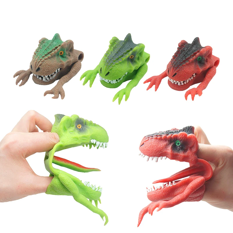 ความแปลกใหม่ตลกไดโนเสาร์หัวหุ่นนิ้วมือลิ้นฟุต Finger Cots Wacky Hand Puppet บทบาทเล่น Props ของเล่นเด็กของขวัญวันเกิด