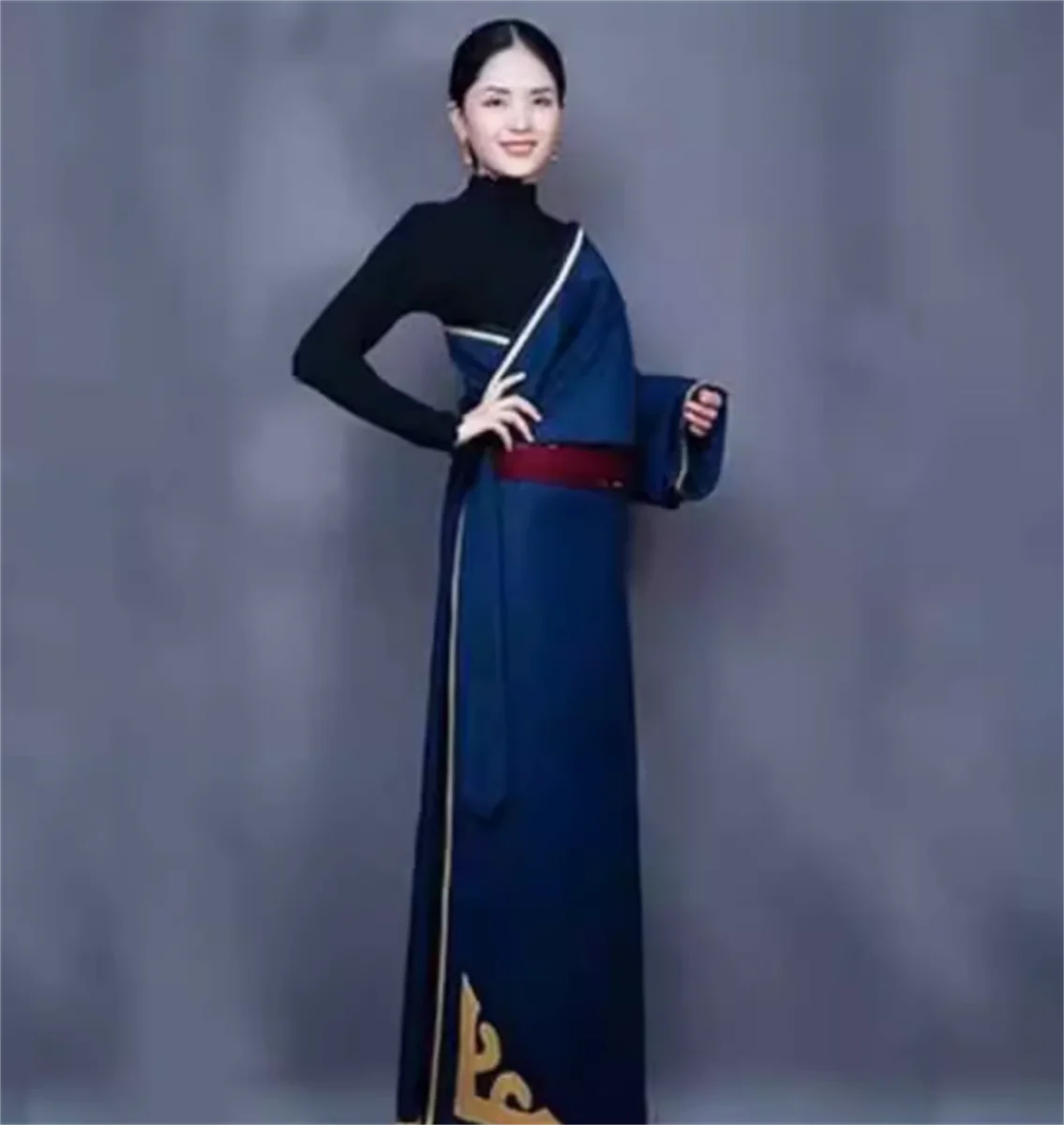 Gaun Tibet gaun langsung anak perempuan Guozhuang dance jubah Tibet muda satu potong