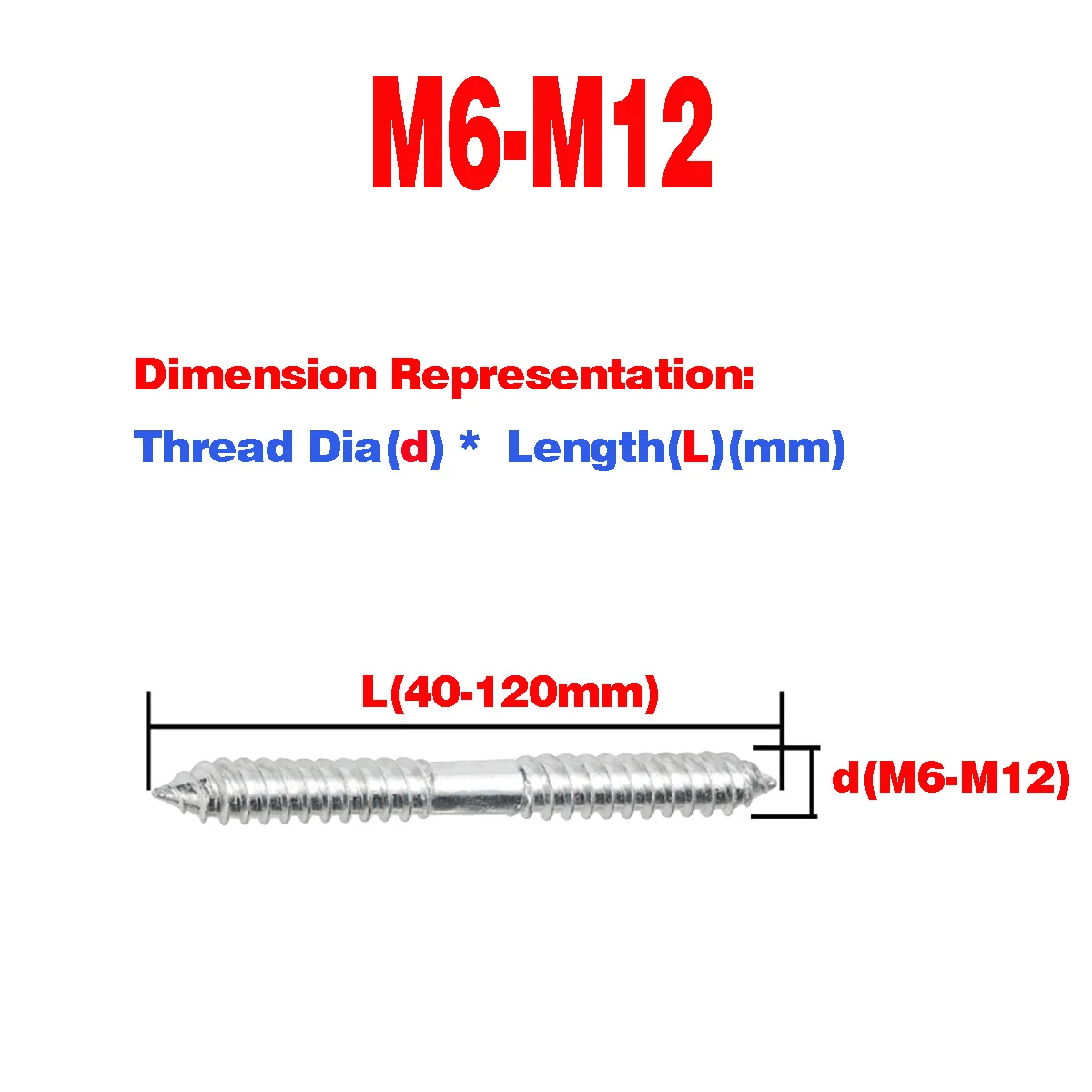 

White Galvanized Double-Ended Pointed Tail Self-Tapping Screw/Furniture Stair Board Connecting Bolt Rod M6M8M10M12