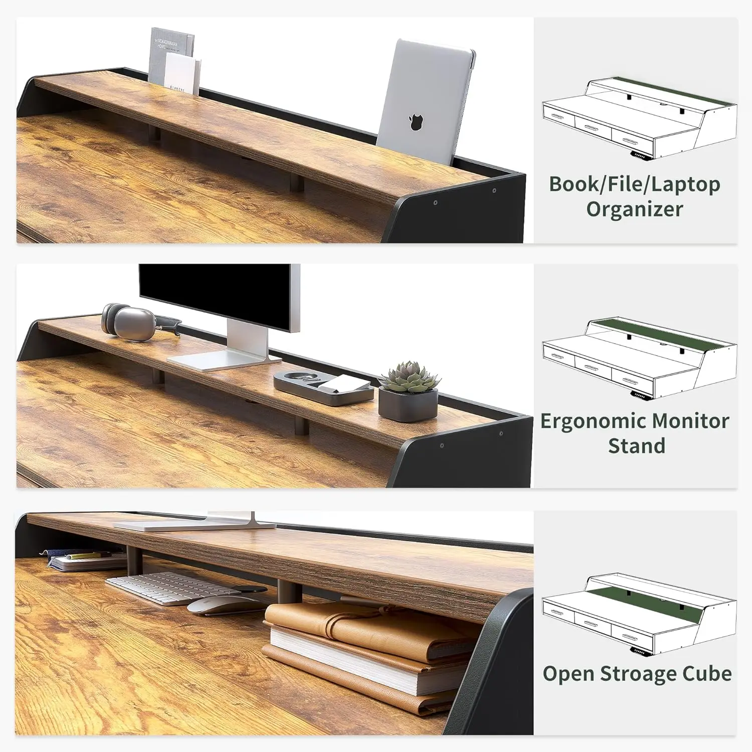 Standing Desk Adjustable Height with Drawers, 48 x 24 IncheElectric Memory Computer Desk, Black Frame/Rustic Brown Top