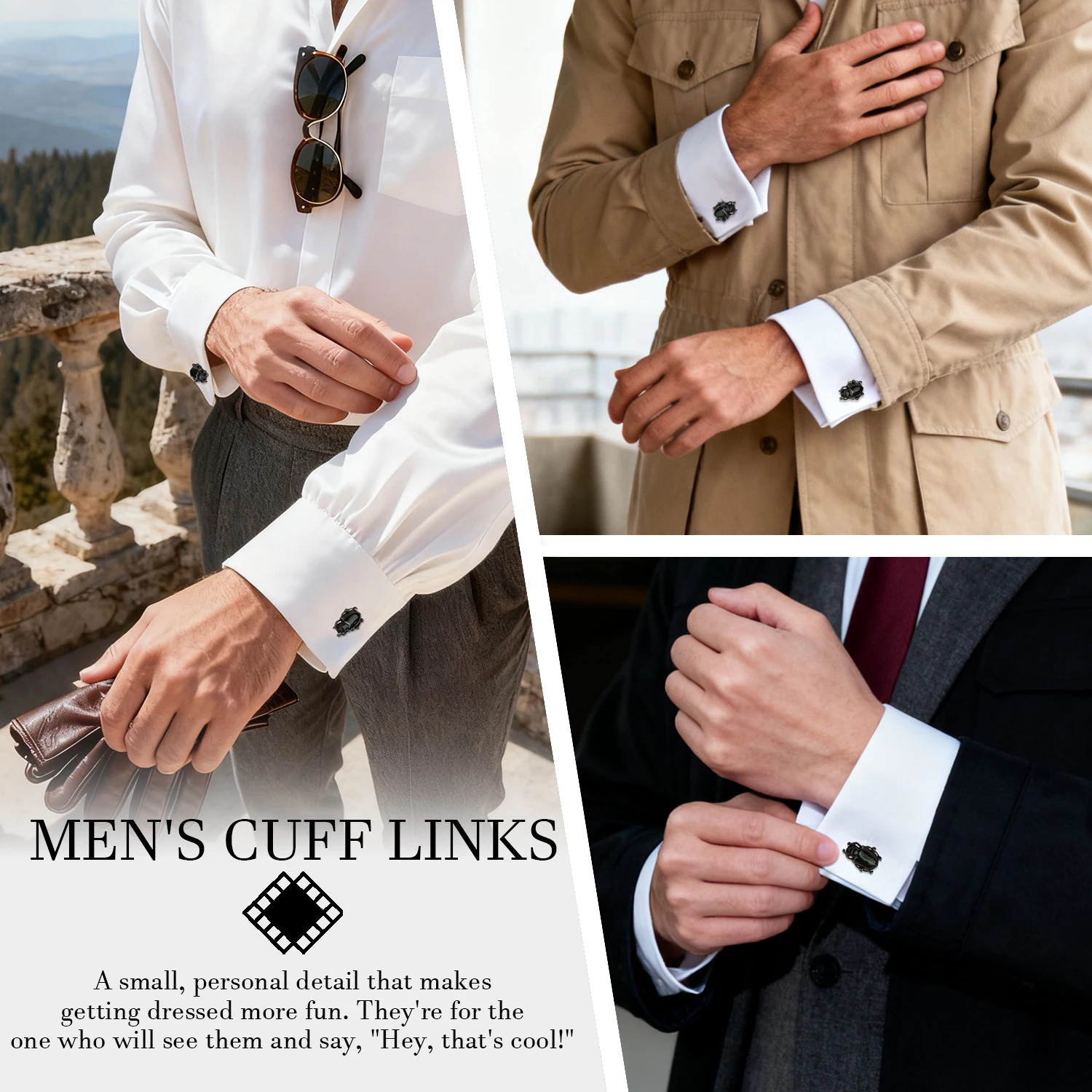 هاوسون سكاراب بيتل أزرار أكمام للرجال أسود أخضر المينا أزرار أكمام الجدة الحشرات نمط التعادل ملحق للقمصان الرسمية للحزب #4