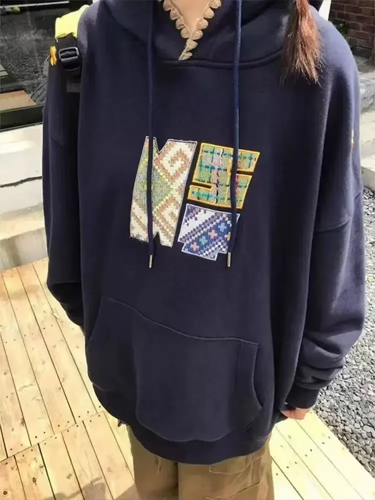 High Quality Embroidery Vintage Boho Pattern Oversized Sweatshirt Hoodies Men Women Hip Hop Streetwear Long Sleeve Tops Autumn