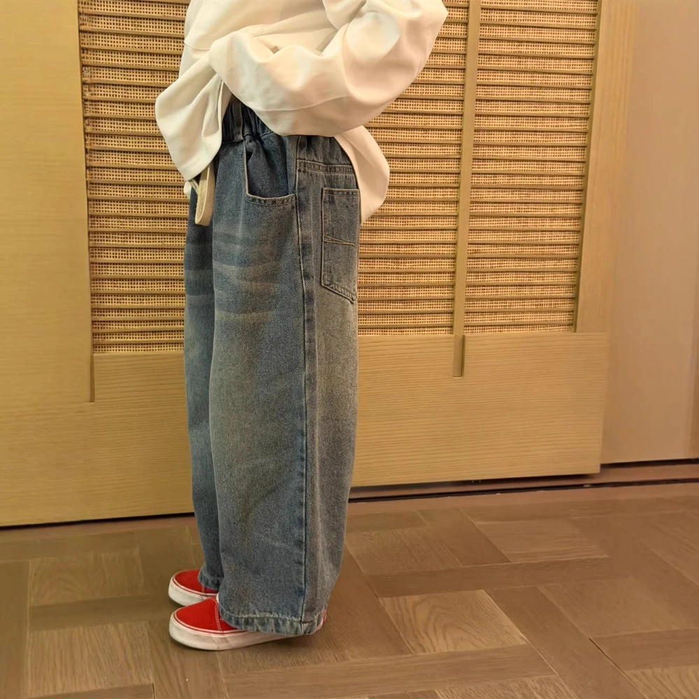 Pants 2026 Spring and Summer New Childrens Clothing Boys and Girls Fashion Casual Washing Cat Beard Jeans Simple and Versatile