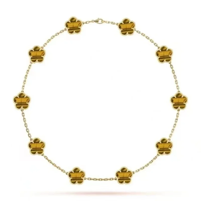 925スターリングシルバー四つ葉のクローバー瑪瑙ネックレス（VANロゴ入り）：エレガンスと洗練さの完璧な象徴