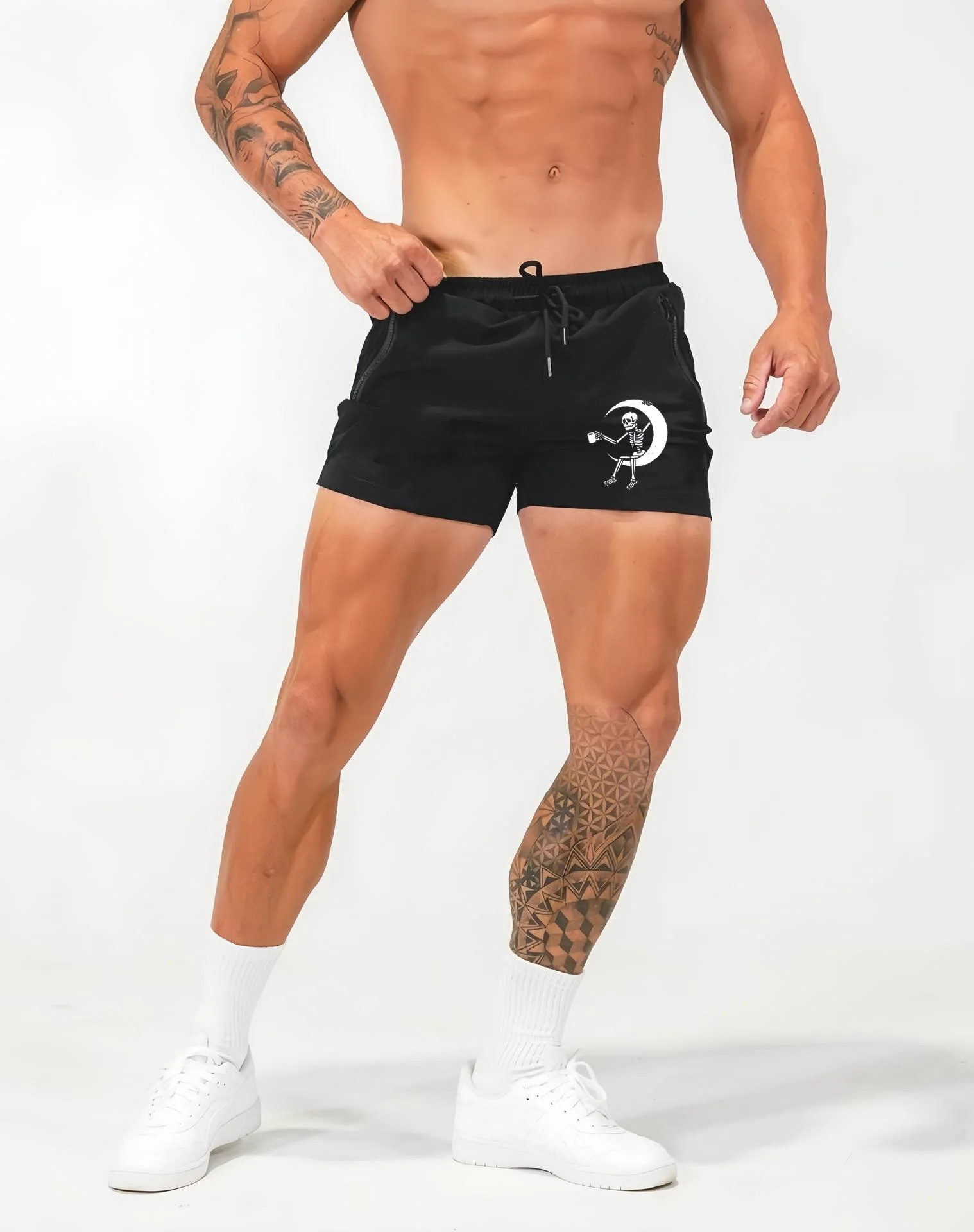 Men's new style, moon skeleton printed shorts, 100% polyester fiber, fitness and leisure beach shorts, birthday gift