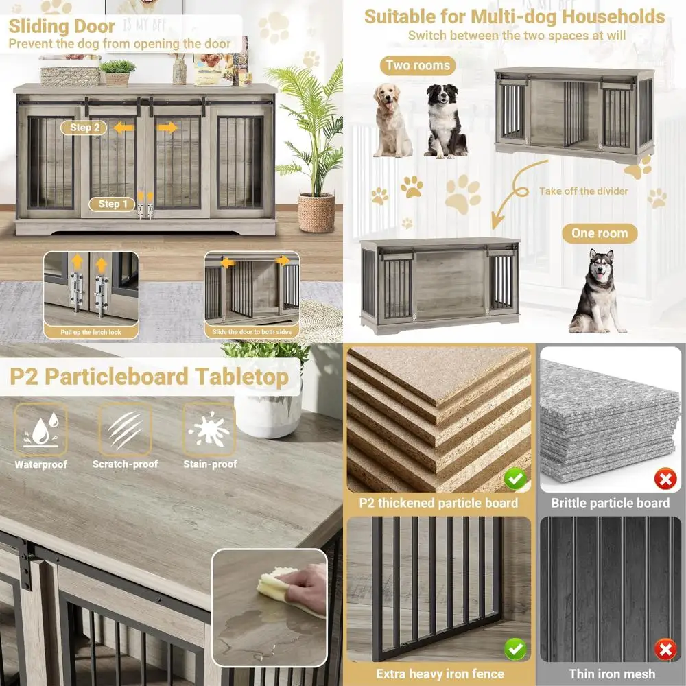 

Большая двойная клетка-мебель для собак с тумбой под ТВ, прочный деревянный столик-вольер для собак для использования в помещении