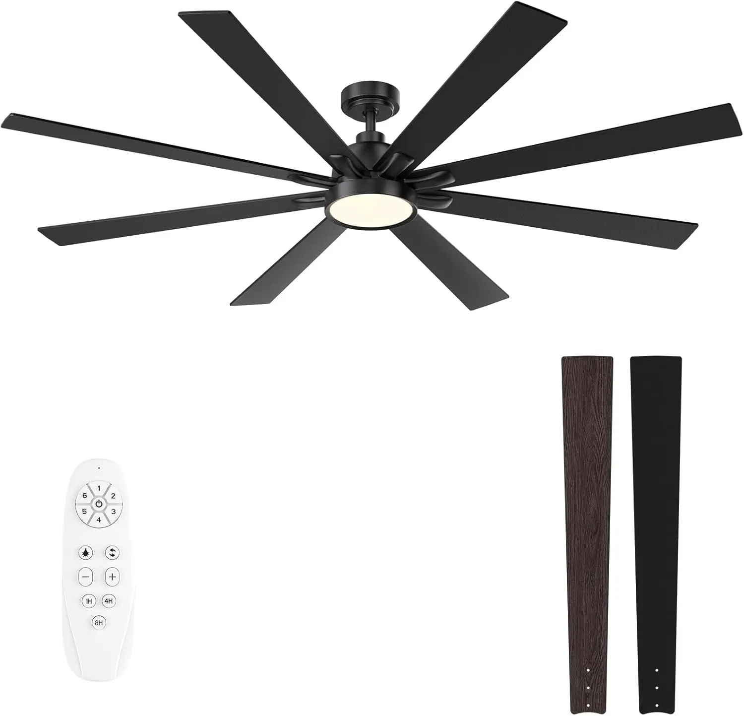 

72 Inch Ceiling Fan with Light and Remote, Wood/Matte Black, Noiseless DC Motor, 3 CCT, Contemporary Dimmable LED, for Living Room Patio, Indoor and Outdoor Use