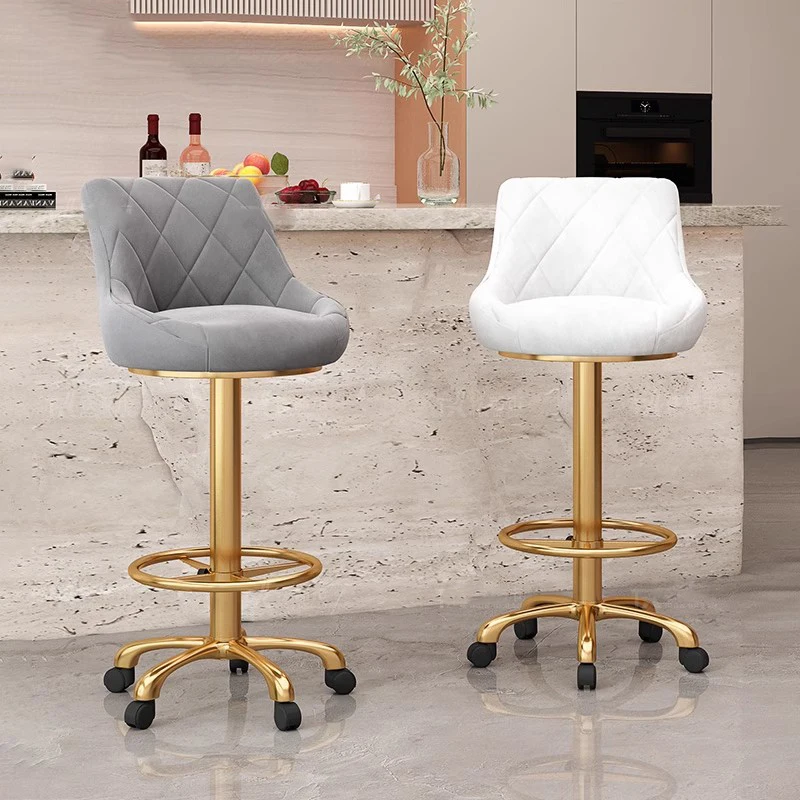 Sillas de Bar con diseño de terciopelo, giratorias, de Metal, doradas, ajustables, rosas, para cocina, tocador, Sillas estéticas, muebles de moda