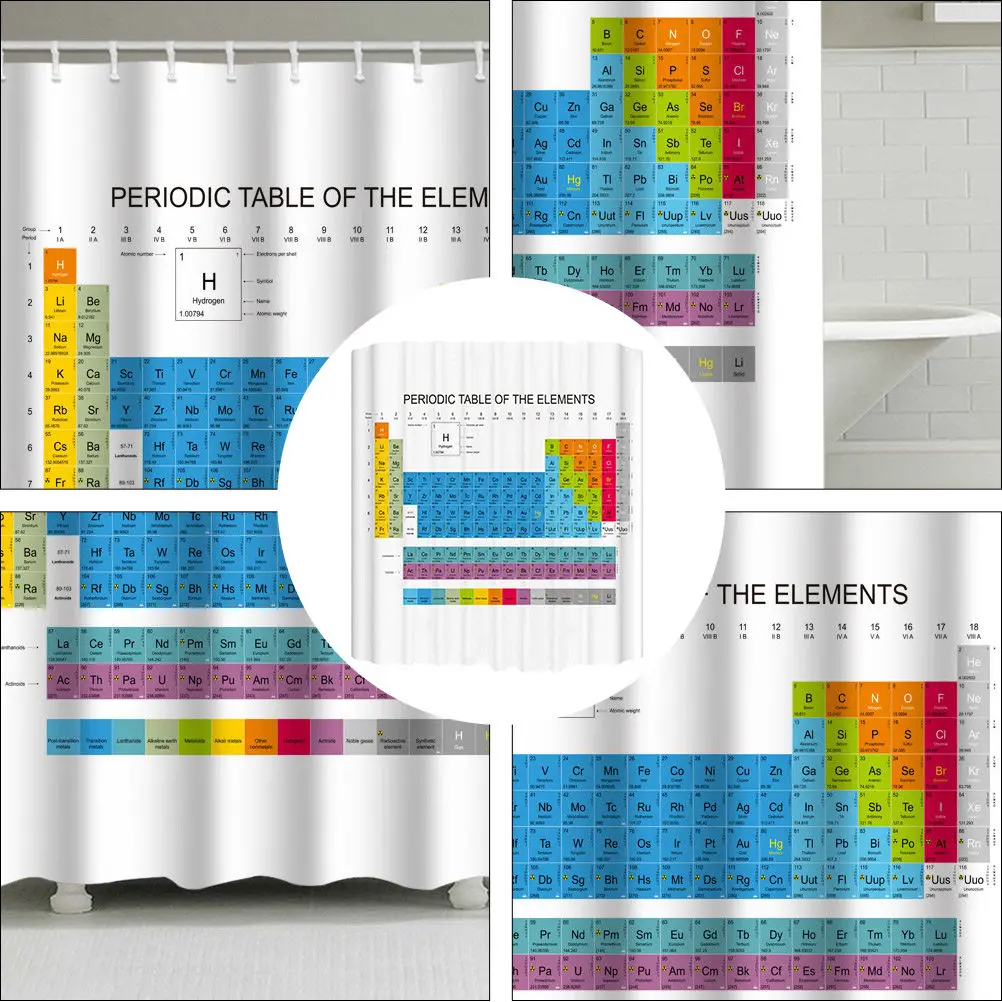 

Водонепроницаемая занавеска для душа с принтом «Периодическая таблица» (180x180 см) – стильное украшение для ванной комнаты
