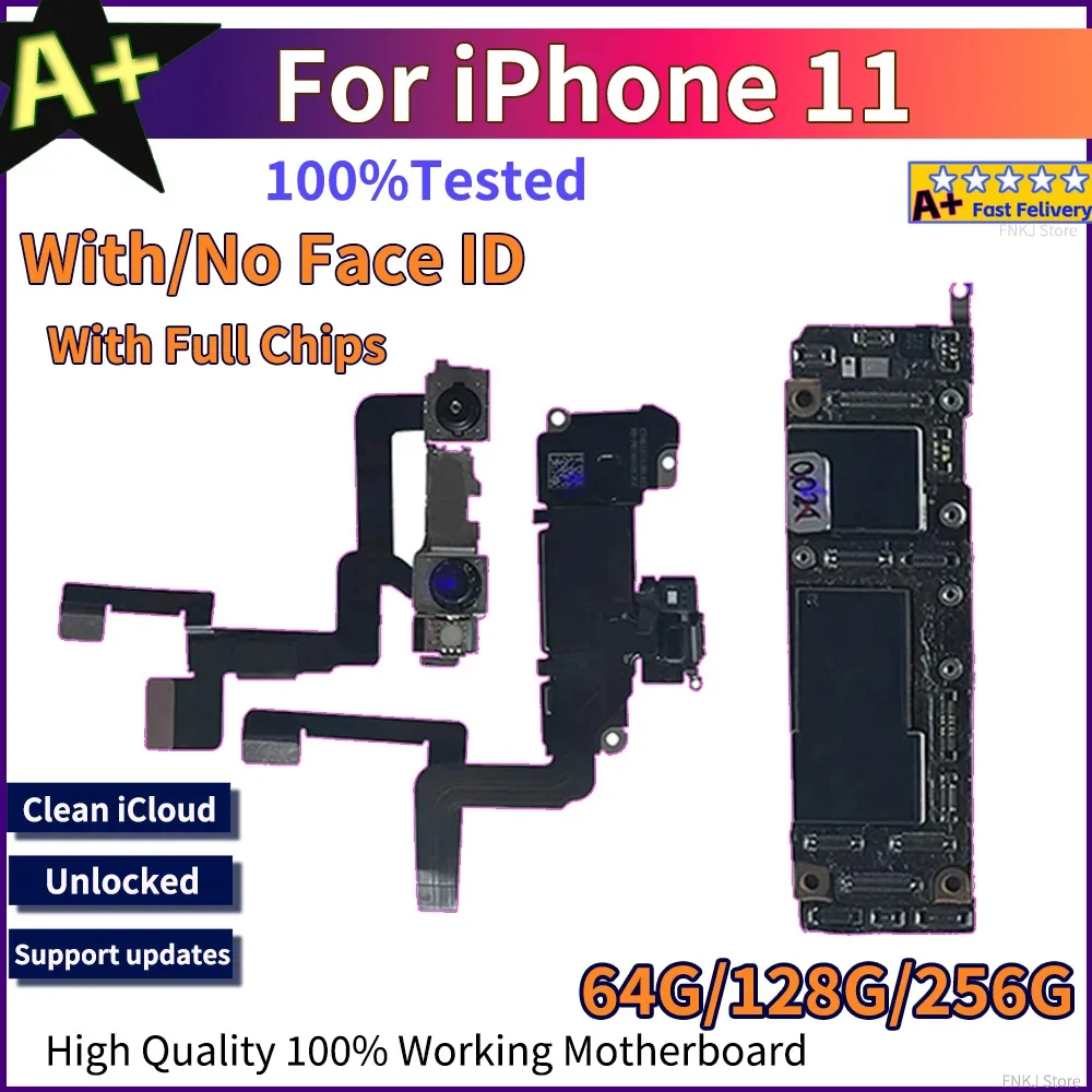 Placa base A + desbloqueada completamente probada para iphone 11, con Chips Face ID 64G 128G, placa principal limpia iCloud Logic para placa iphone 11