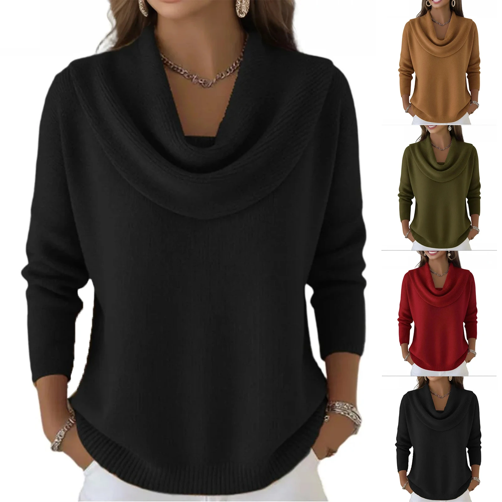 

Women's Casual Knit Sweaters Fashionable Round Neck Long Sleeved Knitted Solid Color Top Sweater Autumn Winter Sweater For Women