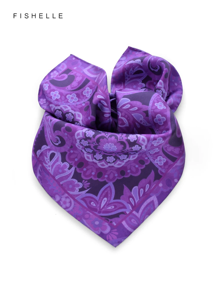 Purple Vintage Flower Printed Natural Silk Twill Small Square Scarf Women\'s Spring Autumn Real Silk Scarves Men\'s Paisley Hijab