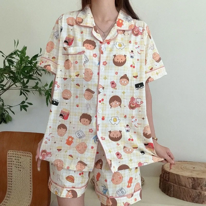 شعبية أنيمي تشيبي ماروكو تشان بيجامة رقيقة المرأة الصيف قصيرة الأكمام مجموعة تي شيرتات قصيرة للأطفال لطيف منقوشة kawaii الفتيات ملابس المنزل #5