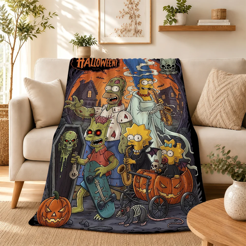 Cartoon S-Simpson Christmas Halloween Blanket For Soft Warm Knee For Bedroom Living Room Bed Sofa Camping Picnic Office Gift