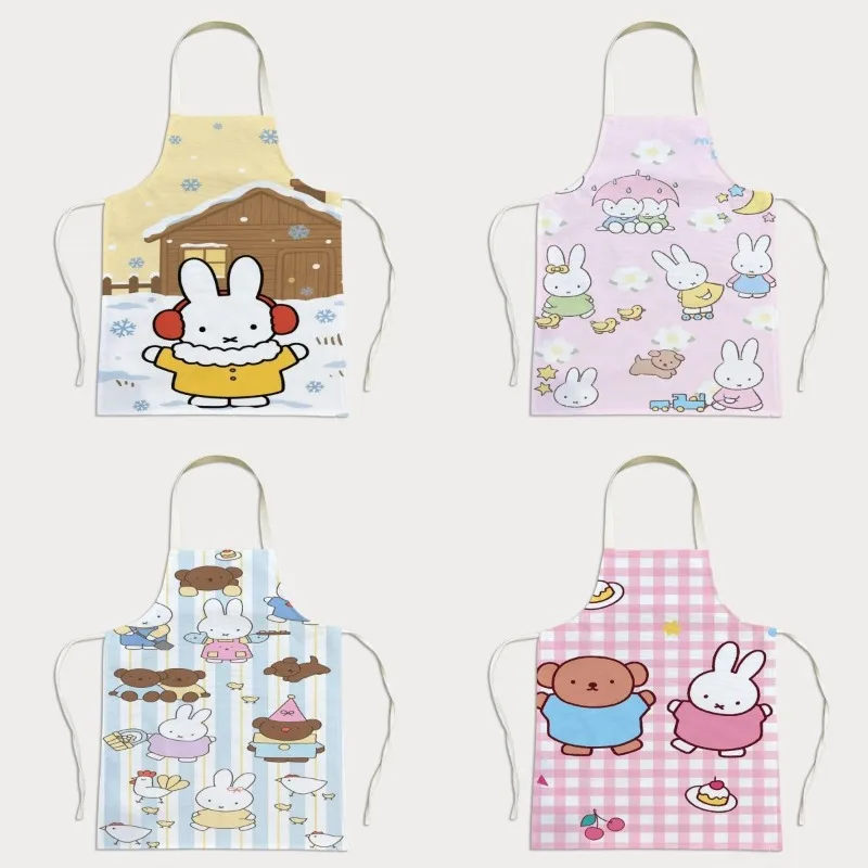Cartoon Kawaii Children Halter Neck Adult Fashion Waterproof Apron Kitchen Cook Draw Apron Antifouling Smock Four Seasons Miffy
