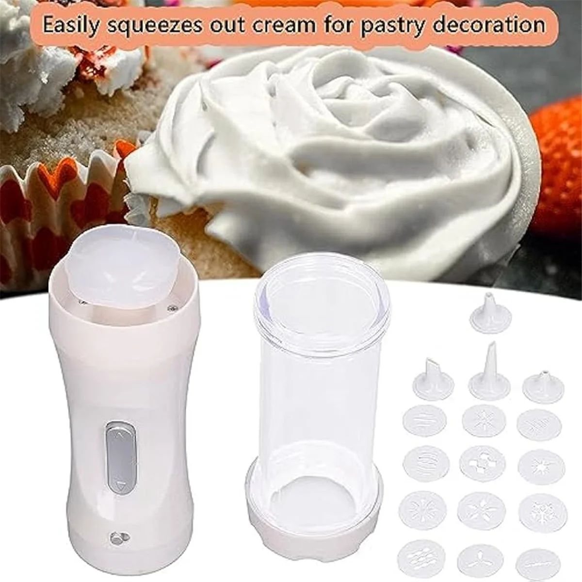 

ABIYY-1 Electric Cookie Press with 12 Mold and 4 Decorating Nozzles for Cake Dessert DIY Maker and Decoration Baking Supplies