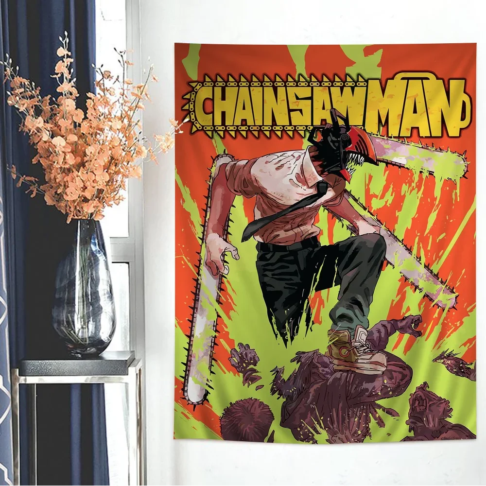 Chainsaw Man Anime Anime Tapestry Hippie Flower Wall Carpets Dorm Decor Cheap Hippie Wall Hanging