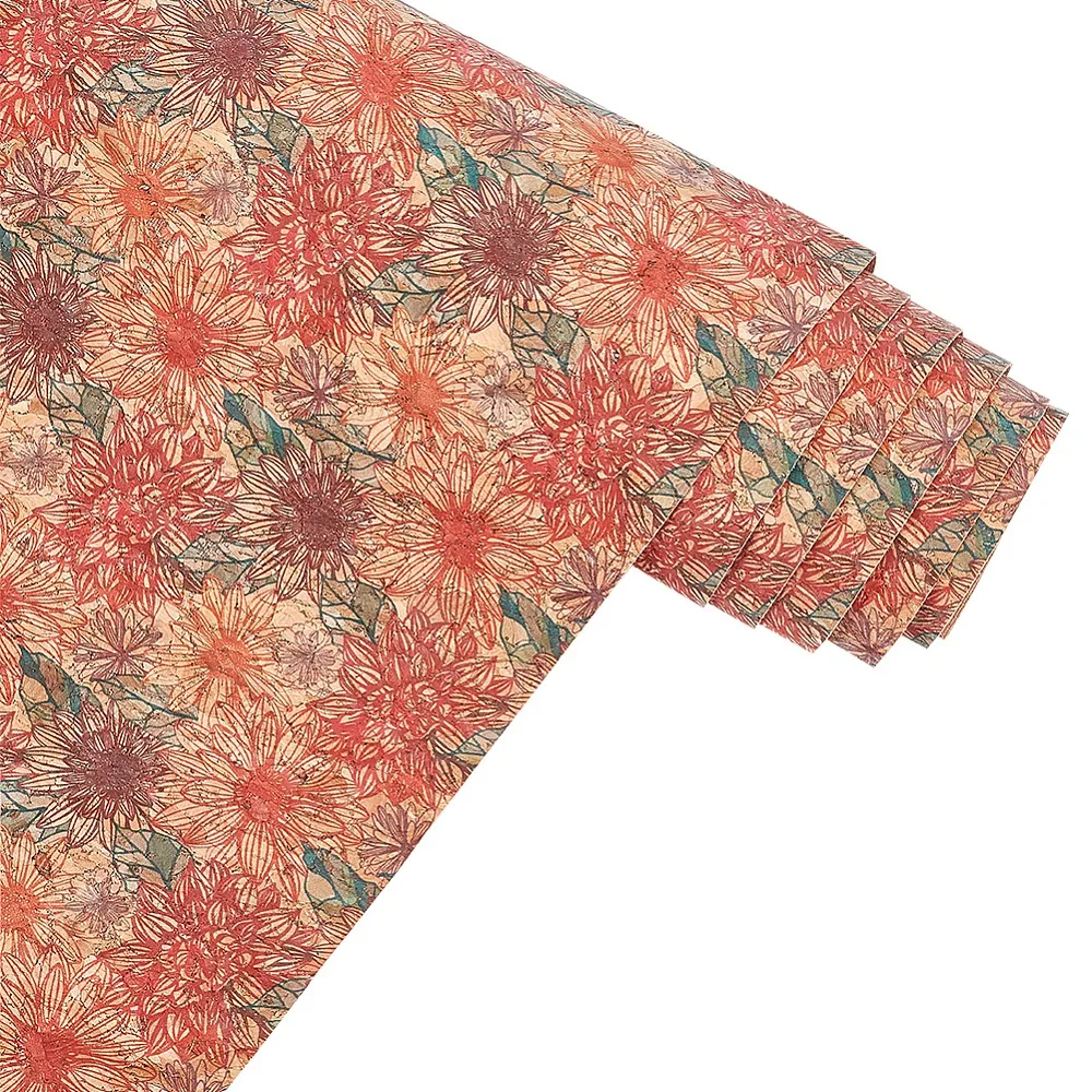 

1m Flower Pattern Cork Wood Craft Fabric for Garment Accessories Colorful 13.8~14x0.05cm