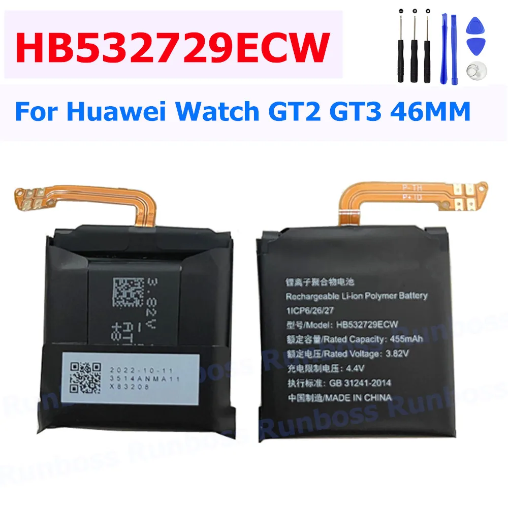 HB532729ECW 455mAh Battery For Huawei Watch GT2,GT2 Pro,GT2e,GT3 46MMLTN-B19 HCT-B19 ECG/VID-B19/B99,JPT-B19 JPT-B29,magic2