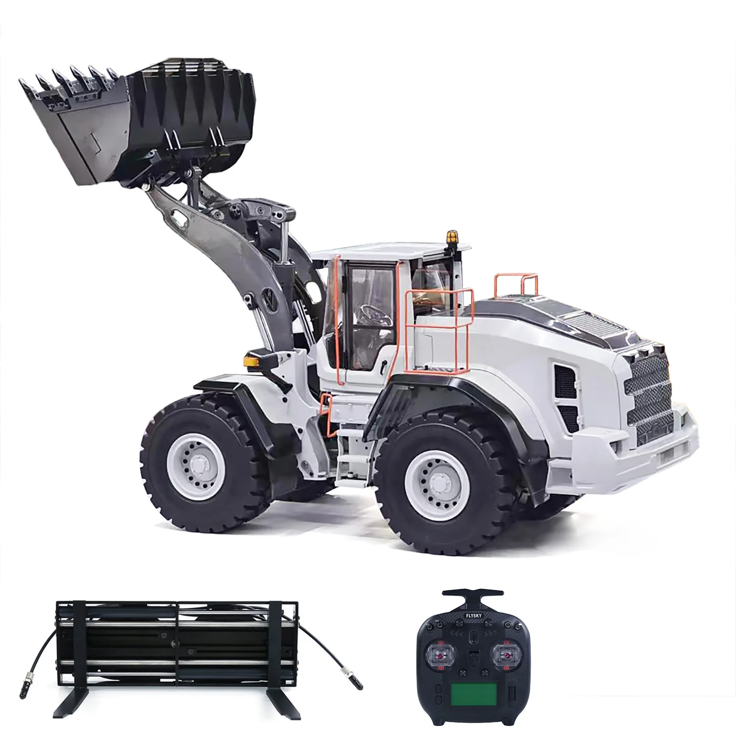 

MTRC Metal 1/14 E260L RC Hydraulic Loader 5CH Valves Remoted Engineering Vehicles Axle Locks Quick Coupler Lights Sounds Machine