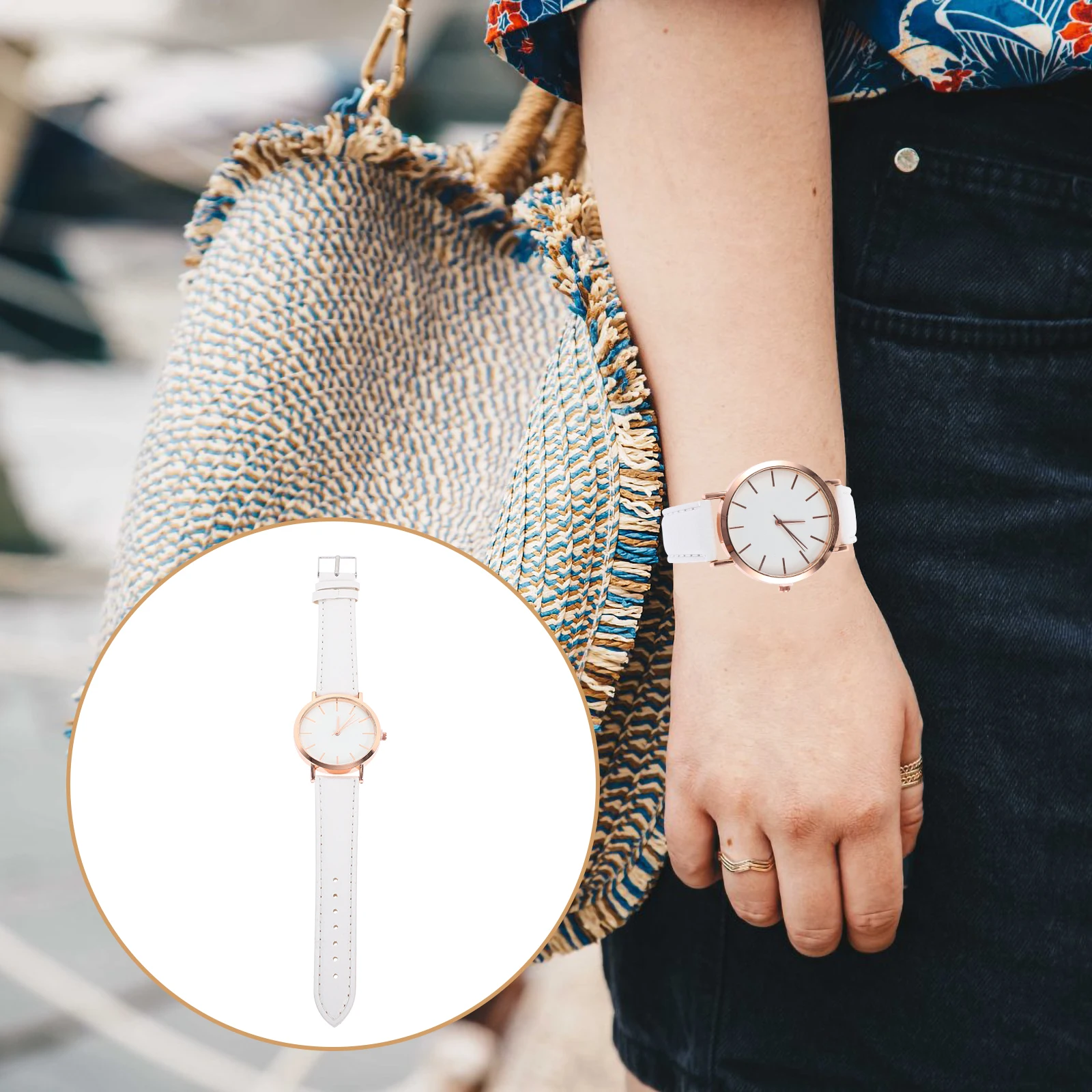 ساعة كوارتز بحزام نسائي من البولي يوريثان، ساعة نسائية مريحة وخفيفة الوزن، ساعات هدايا مزخرفة للنساء هدية عيد ميلاد