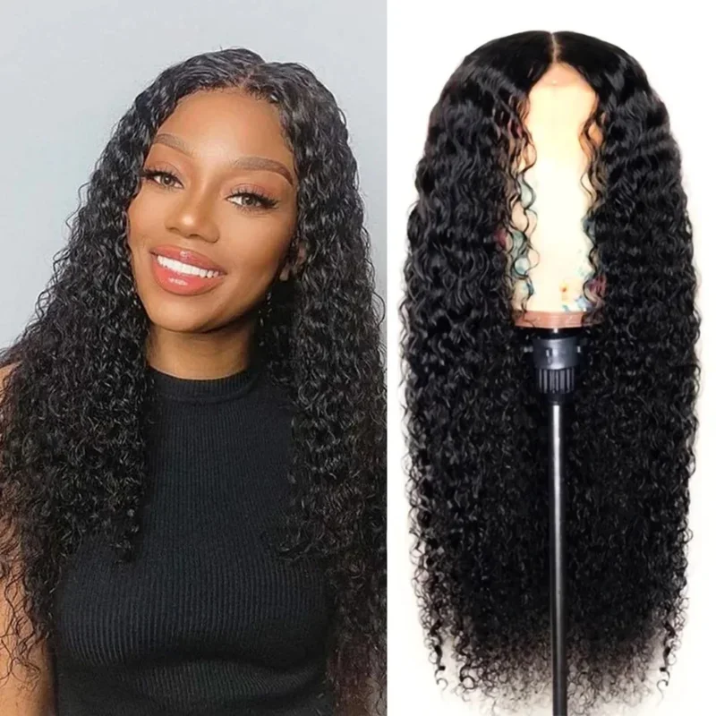 Wig sintetik berwarna hitam panjang 20-30 inci Wig keriting ikal mekanisme penuh Wig rambut lucu hitam alami untuk Wig sehari-hari wanita