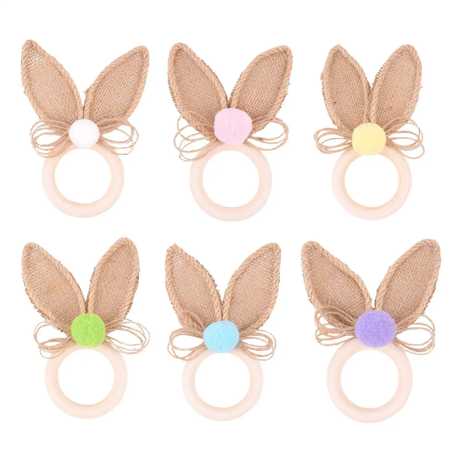 6pcs Wooden Easter Napkin Rings, Easter Table Setting Serviette Buckles, Rabbit Ear Holiday Napkin Ring Holder For Home Party