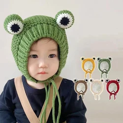 Cartoon Frog Baby Knitted Hat Winter Warm Infant Ear Protection Cap Solid Color Kid Boy Girl Beanie Hats Bonnet