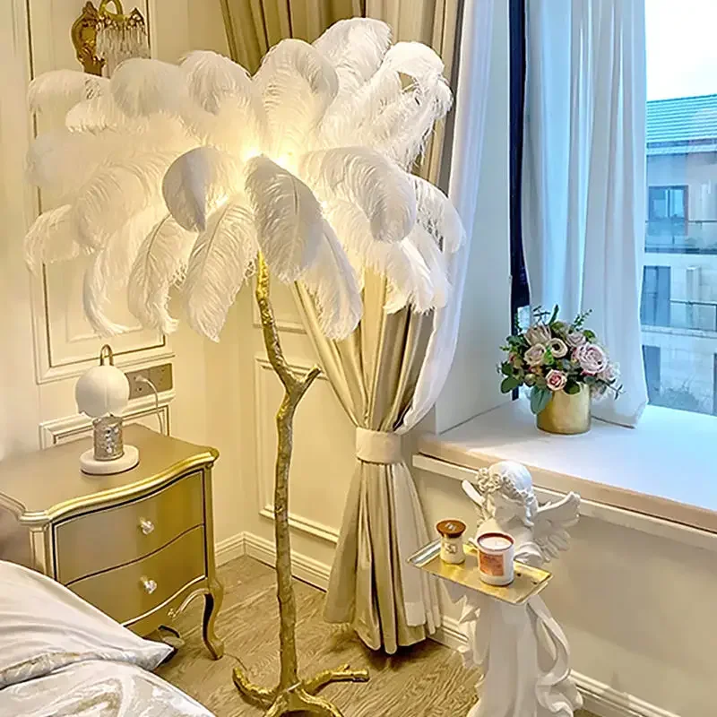 Luxury Ostrich Feather Stand Lamp Modern Bedside Home 35pcs Led Floor Light