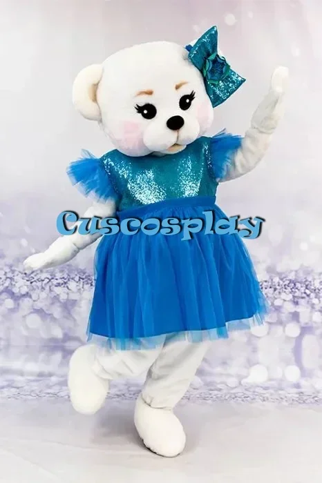 

Blue Derss Teddy Bear Mascot Costume Anime Cosplay White Bear Halloween Carnival Party Events Anime Adult Christmas Gift