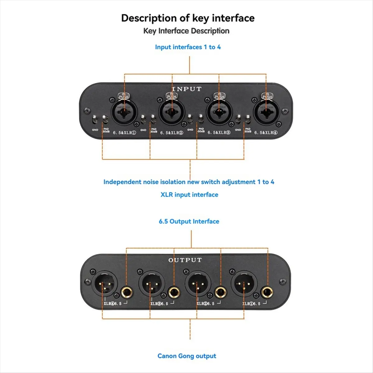 Qualified- 4-Channel Audio Isolator Audio Noise Reduction Filter 6.35 6.5 XLR 4 in 8 Out Multi-Channel Audio Isolator
