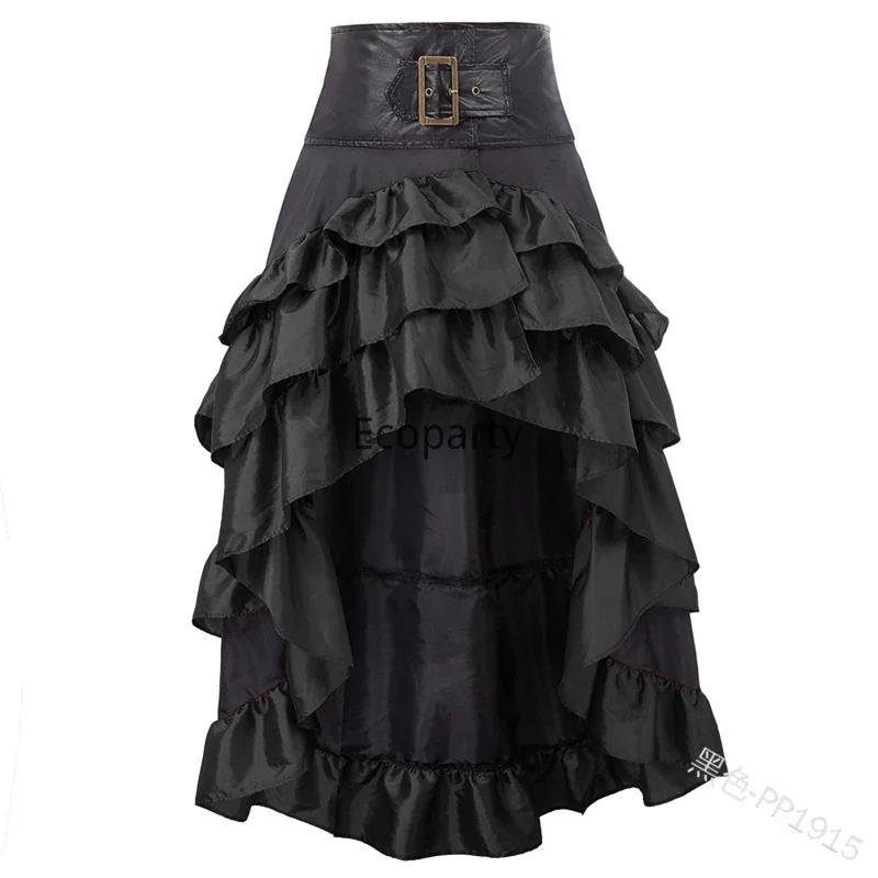 S-5XL Victorian Ruffled Satin & Lace Trim Gothic Skirts Women Corset Skirt Vintage Steampunk Dress Pirate Cosplay Costumes