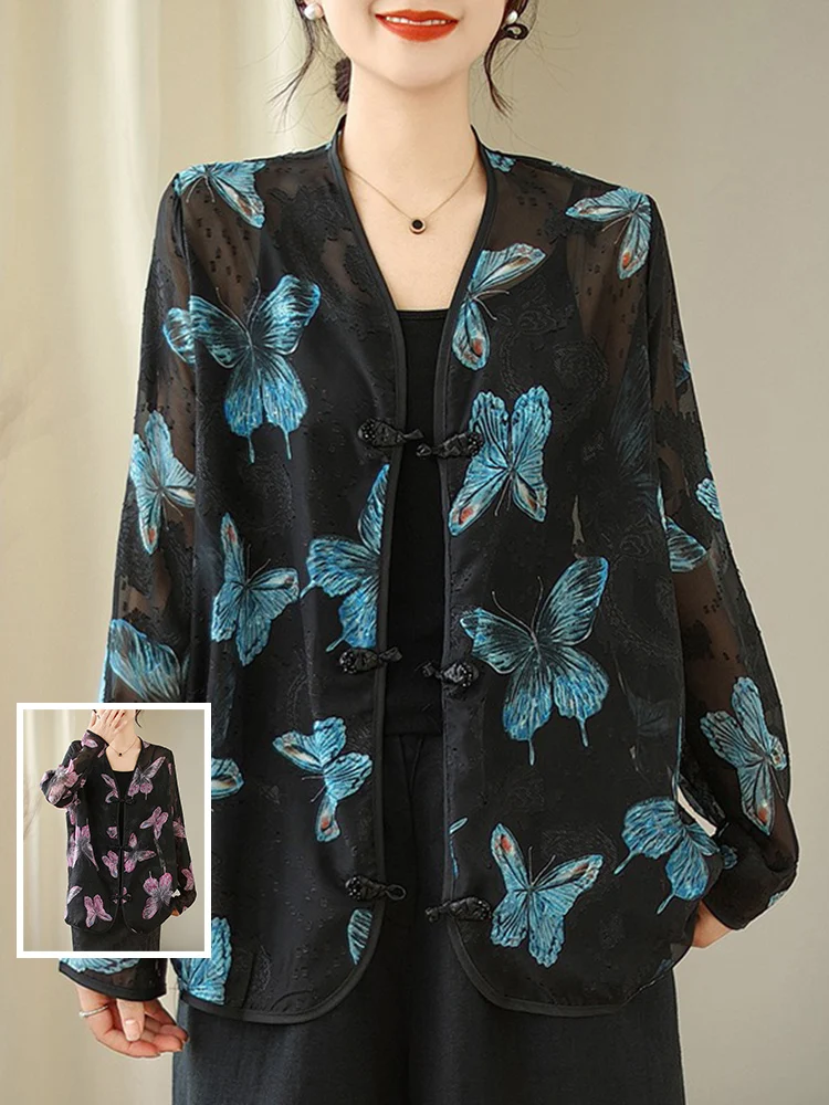 

Новый женский модный топ с китайским принтом Seeugh Or Jaet большого размера V Ne Long Sve для защиты от солнца