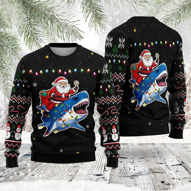 Santa Claus Christmas Sweaters For Women Clothes Funny Ugly Christmas Sweater Men Crewneck Sweatshirt  Hip Hop Male Streetwear