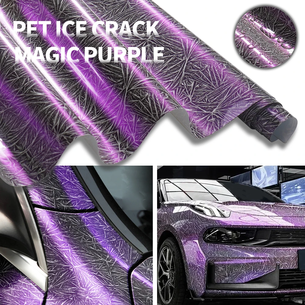 

Chameleon Ice Crack Silver Purple Car Carbon Viny Film PET Glossy Motorcycle Body Decor Anti Scratch Wrap Decals Car Accessories